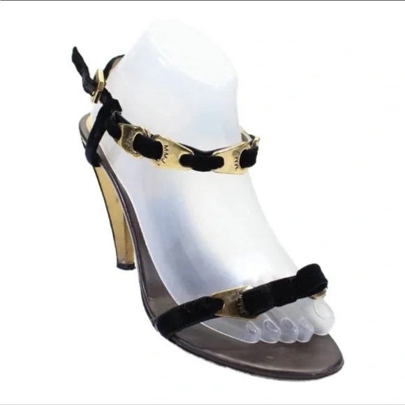 Marc By Marc Jacobs Black & Gold Strappy Heels GUC - Picture 7 of 7